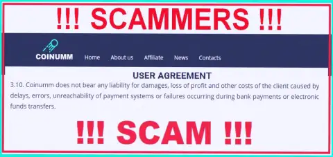 Coinumm Com scammers aren't liable for clientage losses