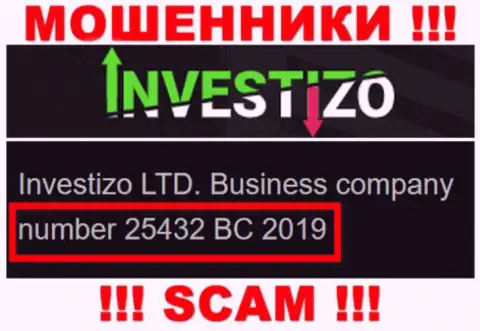 Инвестицо Лтд internet-мошенников Investizo LTD зарегистрировано под этим рег. номером - 25432 BC 2019