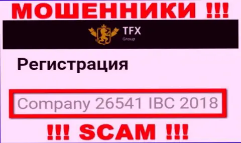 Номер регистрации, который принадлежит мошеннической компании TFX Group - 26541 IBC 2018