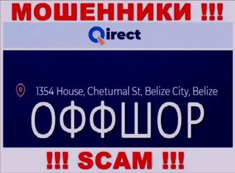Контора Qirect Com указывает на сайте, что находятся они в оффшорной зоне, по адресу 1354 House, Chetumal St, Belize City, Belize