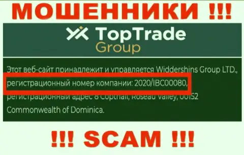 Номер регистрации Top Trade Group - 2020/IBC00080 от воровства вложенных денежных средств не спасает