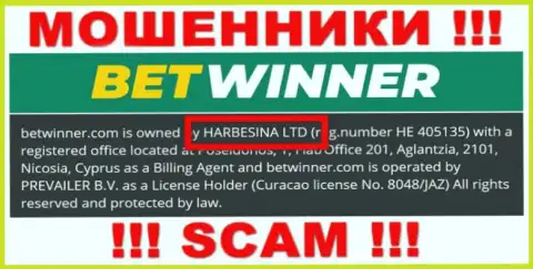 Мошенники BetWinner Com утверждают, что именно HARBESINA LTD владеет их лохотронном