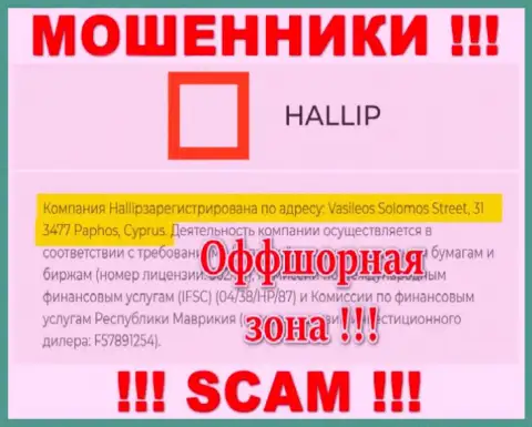 Постарайтесь держаться подальше от оффшорных internet-мошенников Hallip !!! Их официальный адрес регистрации - Vasileos Solomos Street, 31 3477 Paphos, Cyprus