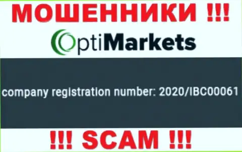 Регистрационный номер, под которым официально зарегистрирована организация OptiMarket Co: 2020/IBC00061