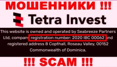 Номер регистрации internet мошенников Tetra Invest, с которыми довольно опасно работать - 2020 IBC 00062
