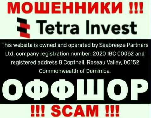 На сайте кидал Тетра-Инвест Ко сказано, что они находятся в оффшоре - 8 Copthall, Roseau Valley, 00152 Commonwealth of Dominica, осторожно