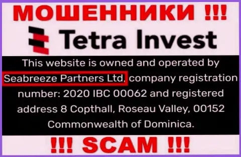 Юридическим лицом, управляющим мошенниками Тетра Инвест, является Seabreeze Partners Ltd