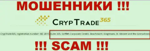 ШУЛЕРА CrypTrade365 Com крадут деньги доверчивых людей, пустив корни в оффшорной зоне по следующему адресу Suite 305, Griffith Corporate Centre, Beachmont, Kingstown, St. Vincent and the Grenadines