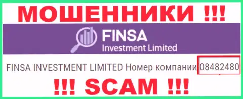 Как указано на официальном web-ресурсе воров FinsaInvestmentLimited: 08482480 это их регистрационный номер