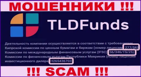 ТЛДФундс Ком представили на сайте свою лицензию, но ее наличие мошеннической их сущности не меняет