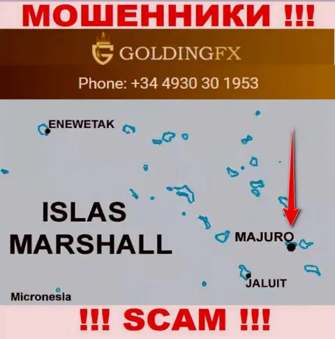 С internet мошенником Golding FX опасно совместно работать, ведь они зарегистрированы в офшорной зоне: Majuro, Marshall Islands