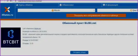 Статья об онлайн-обменнике BTCBit на сайте иксрейтес ру