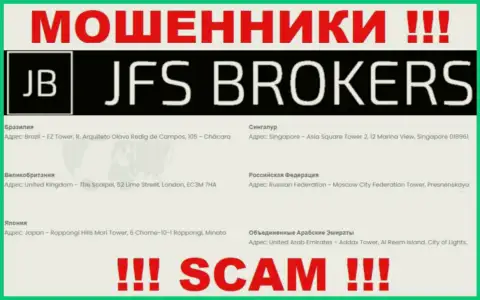 JFS Brokers у себя на портале распространили ложные данные касательно официального адреса