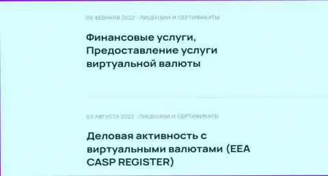 Еще два разрешения на ведение деятельности, связанной с электронной валютой, которые имеются у обменника БТК Бит