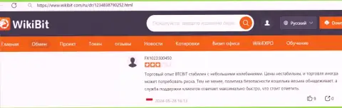 Коммент об работе команды отдела технической поддержки BTCBit, представленный на сайте wikibit com