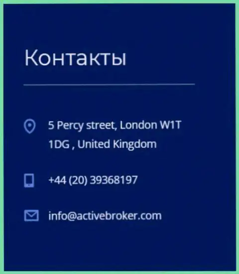 Адрес центрального офиса forex конторы Актив Брокер, опубликованный на web-ресурсе указанного форекс брокера