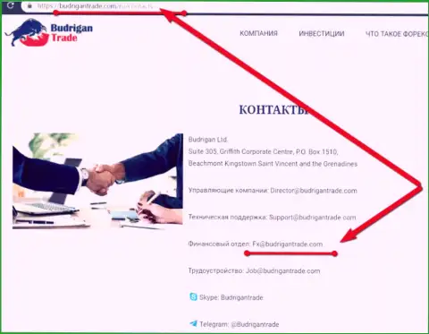 Официальный электронный адрес мошеннической инвестиционной Forex компании BudriganTrade Com, с которого и приходили угрозы физической расправы